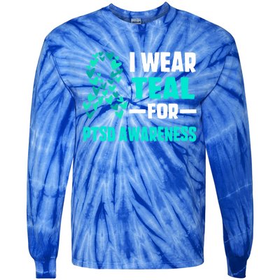 I Wear Teal For Ptsd Awareness Hearts Family Mom Gift Tie-Dye Long Sleeve Shirt