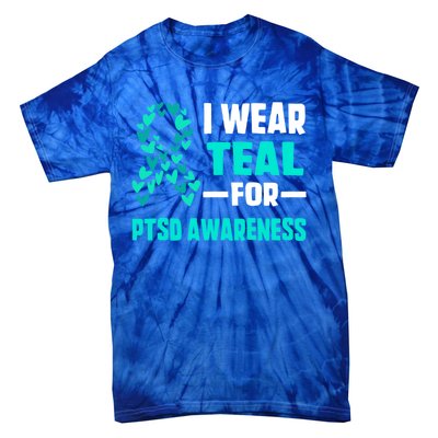 I Wear Teal For Ptsd Awareness Hearts Family Mom Gift Tie-Dye T-Shirt