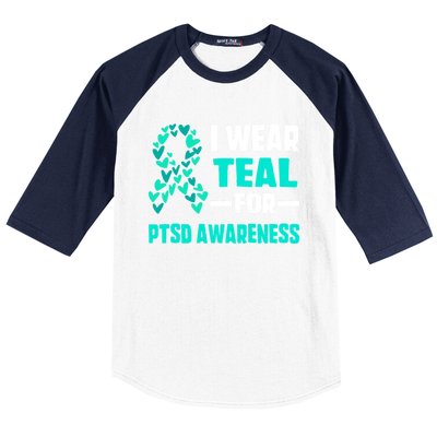 I Wear Teal For Ptsd Awareness Hearts Family Mom Gift Baseball Sleeve Shirt