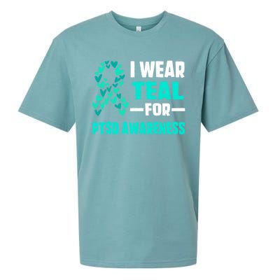 I Wear Teal For Ptsd Awareness Hearts Family Mom Gift Sueded Cloud Jersey T-Shirt