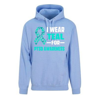 I Wear Teal For Ptsd Awareness Hearts Family Mom Gift Unisex Surf Hoodie