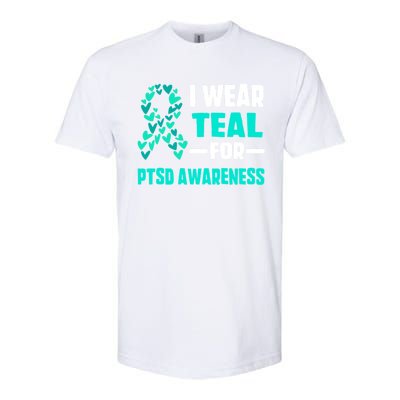 I Wear Teal For Ptsd Awareness Hearts Family Mom Gift Softstyle CVC T-Shirt