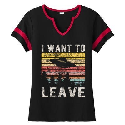 I Want To Leave Funny Retro Novelty Alien Ufo Novelty Ladies Halftime Notch Neck Tee