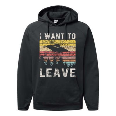 I Want To Leave Funny Retro Novelty Alien Ufo Novelty Performance Fleece Hoodie