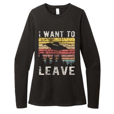 I Want To Leave Funny Retro Novelty Alien Ufo Novelty Womens CVC Long Sleeve Shirt