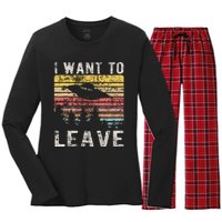 I Want To Leave Funny Retro Novelty Alien Ufo Novelty Women's Long Sleeve Flannel Pajama Set 