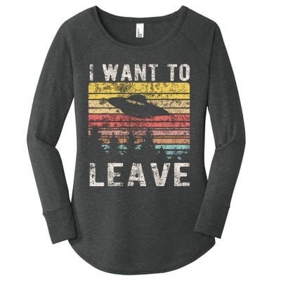 I Want To Leave Funny Retro Novelty Alien Ufo Novelty Women's Perfect Tri Tunic Long Sleeve Shirt