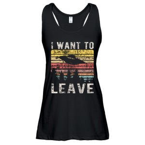 I Want To Leave Funny Retro Novelty Alien Ufo Novelty Ladies Essential Flowy Tank