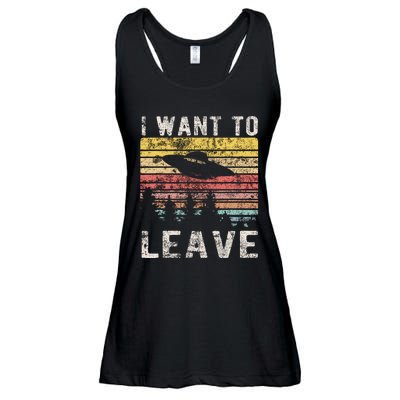 I Want To Leave Funny Retro Novelty Alien Ufo Novelty Ladies Essential Flowy Tank