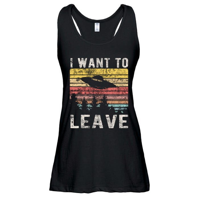 I Want To Leave Funny Retro Novelty Alien Ufo Novelty Ladies Essential Flowy Tank