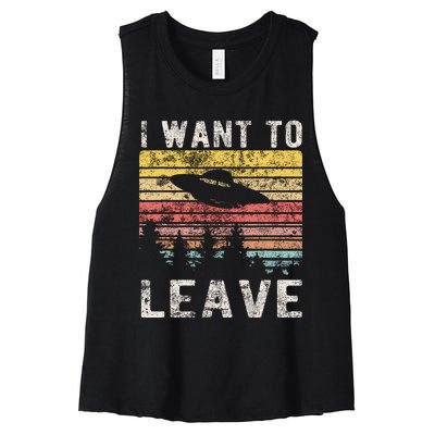 I Want To Leave Funny Retro Novelty Alien Ufo Novelty Women's Racerback Cropped Tank