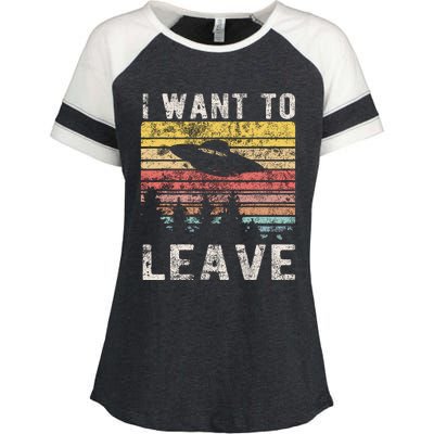 I Want To Leave Funny Retro Novelty Alien Ufo Novelty Enza Ladies Jersey Colorblock Tee