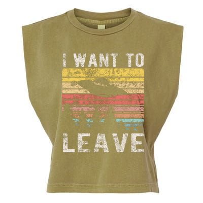 I Want To Leave Funny Retro Novelty Alien Ufo Novelty Garment-Dyed Women's Muscle Tee