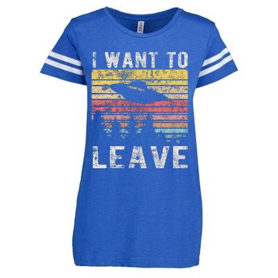 I Want To Leave Funny Retro Novelty Alien Ufo Novelty Enza Ladies Jersey Football T-Shirt