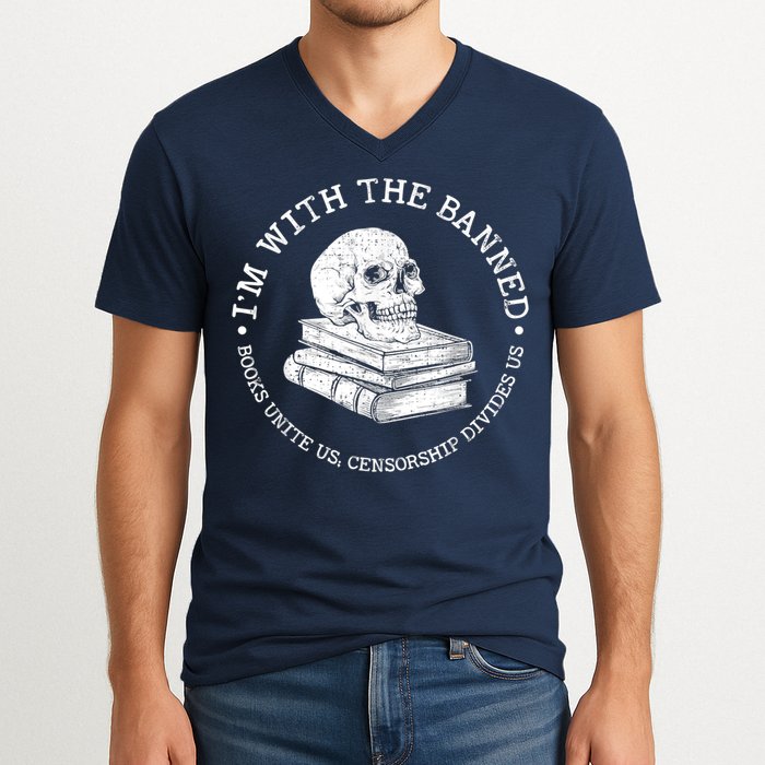 I'm With The Banned Books Funny Book Lover Librarian Reading V-Neck T-Shirt