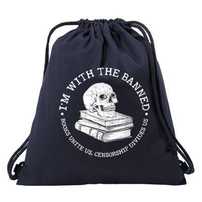 I'm With The Banned Books Funny Book Lover Librarian Reading Drawstring Bag