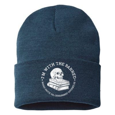 I'm With The Banned Books Funny Book Lover Librarian Reading Sustainable Knit Beanie