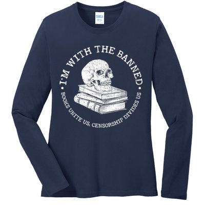 I'm With The Banned Books Funny Book Lover Librarian Reading Ladies Long Sleeve Shirt