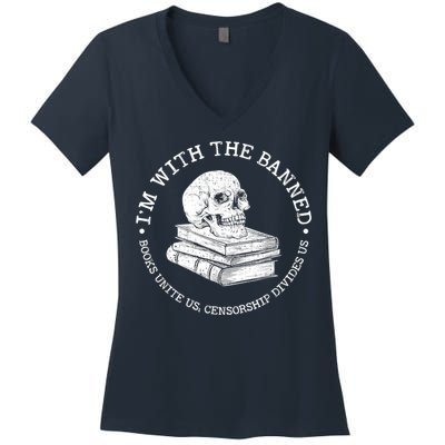 I'm With The Banned Books Funny Book Lover Librarian Reading Women's V-Neck T-Shirt