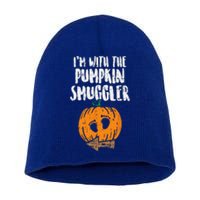 Im With The Pumpkin Smuggler Halloween Pregnancy Couple Dad Short Acrylic Beanie