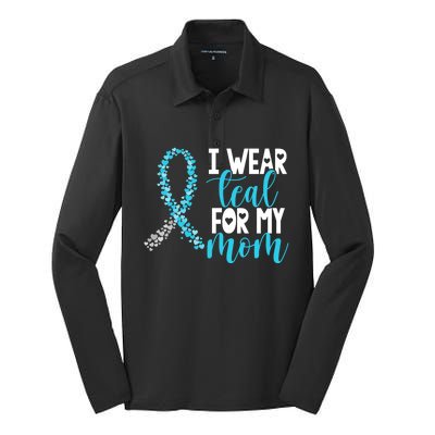 I Wear Teal For My Mom Cervical Cancer Awareness Support Gift Silk Touch Performance Long Sleeve Polo