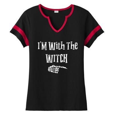 I'm With The Witch Tee Funny Halloween Ladies Halftime Notch Neck Tee