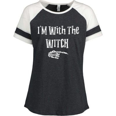 I'm With The Witch Tee Funny Halloween Enza Ladies Jersey Colorblock Tee