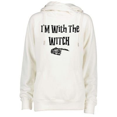 I'm With The Witch Tee Funny Halloween Womens Funnel Neck Pullover Hood