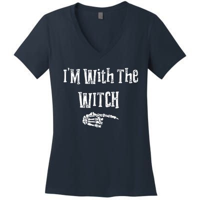 I'm With The Witch Tee Funny Halloween Women's V-Neck T-Shirt