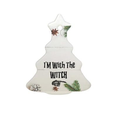 I'm With The Witch Tee Funny Halloween Ceramic Tree Ornament