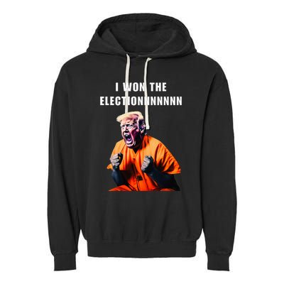 I Won The Election Funny Trump Prisoner Halloween Costume Garment-Dyed Fleece Hoodie