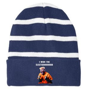 I Won The Election Funny Trump Prisoner Halloween Costume Striped Beanie with Solid Band