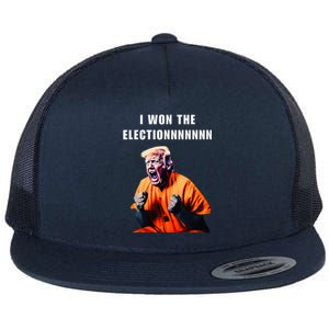 I Won The Election Funny Trump Prisoner Halloween Costume Flat Bill Trucker Hat