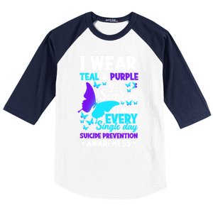 I Wear Teal And Purple For Someone I Miss Suicide Prevention Gift Baseball Sleeve Shirt