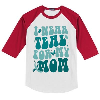 I Wear Teal For My Mom Ovarian Cancer Awareness Kids Colorblock Raglan Jersey