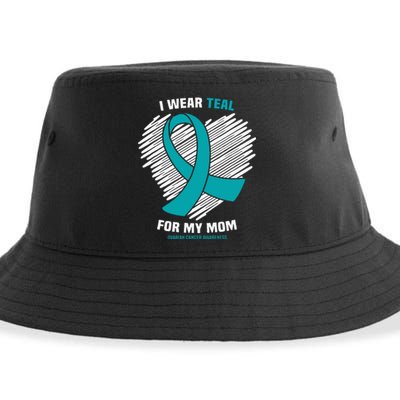 I Wear Teal For My Mom Ovarian Cancer Awareness Sustainable Bucket Hat