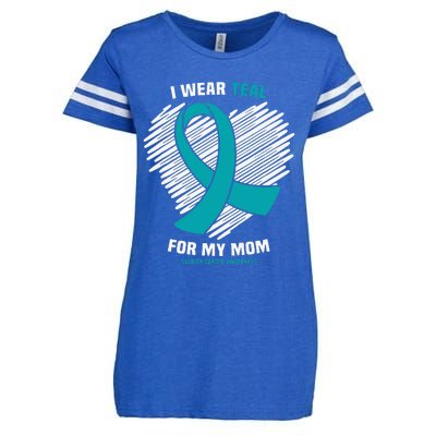 I Wear Teal For My Mom Ovarian Cancer Awareness Enza Ladies Jersey Football T-Shirt