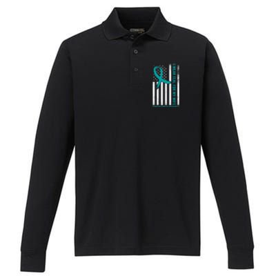 I Wear Teal For My Wife Ovarian Cancer Awareness Performance Long Sleeve Polo