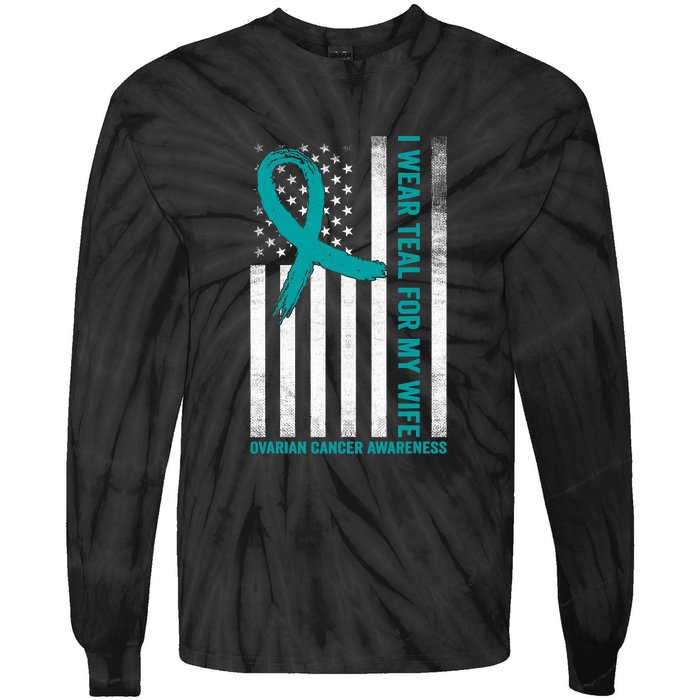 I Wear Teal For My Wife Ovarian Cancer Awareness Tie-Dye Long Sleeve Shirt