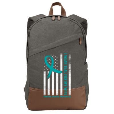 I Wear Teal For My Wife Ovarian Cancer Awareness Cotton Canvas Backpack