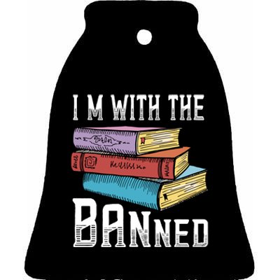 I'm With The Banned Funny Book Readers I Read Banned Books Ceramic Bell Ornament