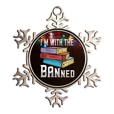 I'm With The Banned Funny Book Readers I Read Banned Books Metallic Star Ornament