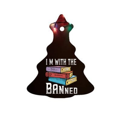 I'm With The Banned Funny Book Readers I Read Banned Books Ceramic Tree Ornament