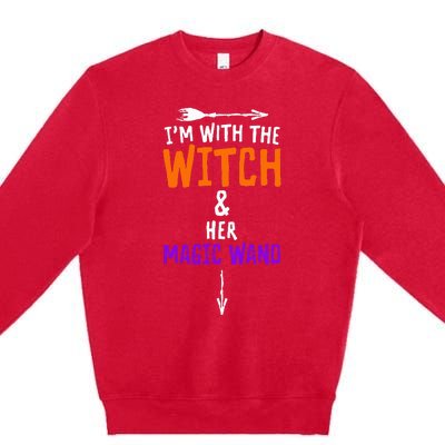 I'm With The Witch And Her Magic Wand Halloween Premium Crewneck Sweatshirt