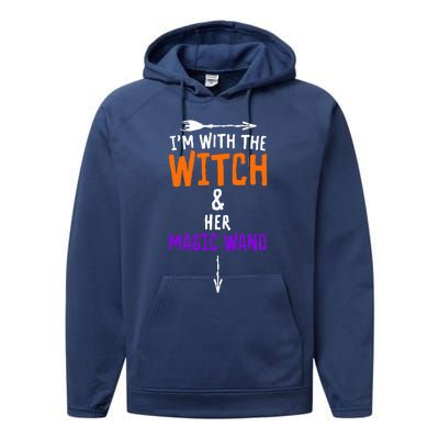 I'm With The Witch And Her Magic Wand Halloween Performance Fleece Hoodie