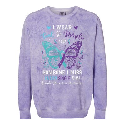 I Wear Teal & Purple Suicide Prevention Awareness Butterfly Colorblast Crewneck Sweatshirt