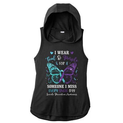 I Wear Teal & Purple Suicide Prevention Awareness Butterfly Ladies PosiCharge Tri-Blend Wicking Draft Hoodie Tank