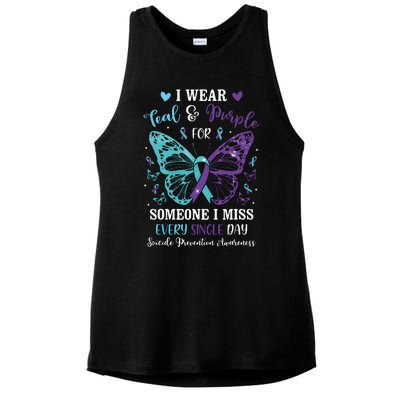 I Wear Teal & Purple Suicide Prevention Awareness Butterfly Ladies PosiCharge Tri-Blend Wicking Tank