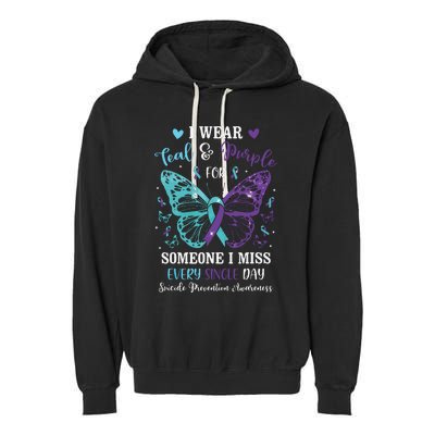 I Wear Teal & Purple Suicide Prevention Awareness Butterfly Garment-Dyed Fleece Hoodie