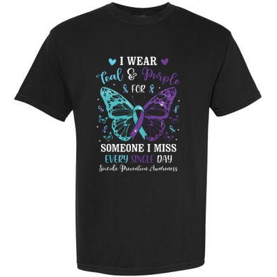 I Wear Teal & Purple Suicide Prevention Awareness Butterfly Garment-Dyed Heavyweight T-Shirt